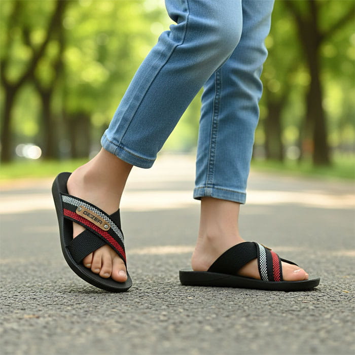 Slapi adolescenti, GEZER, 30-35, Negru, Textil/Poliuretan, Talpa PVC, Slapi, Pentru Copii