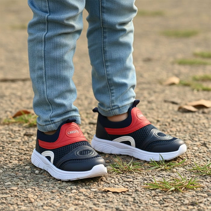 Adidasi copii, CARBY, 26-30, Negru/Rosu, PVC, Talpa Cauciucata, Adidasi, Pentru Copii