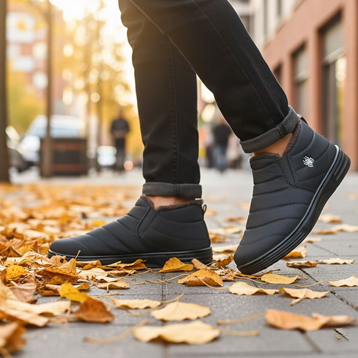 Men's ankle boots, GS, With fur, 40-45, Black/Brown, Synthetic fibers, Shoes, For Men