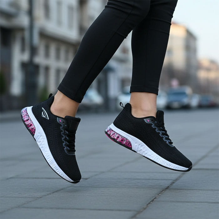 Women's sports shoes, GS, 36-41, Black/White, Synthetic fibers, Rubber Sole, Sneakers, For Women