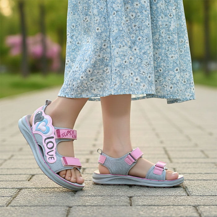Сандалии для девочек, GEZER, 30-35, Серый/Розовый, Текстиль, Резиновая Подошва, Сандали, Для детей