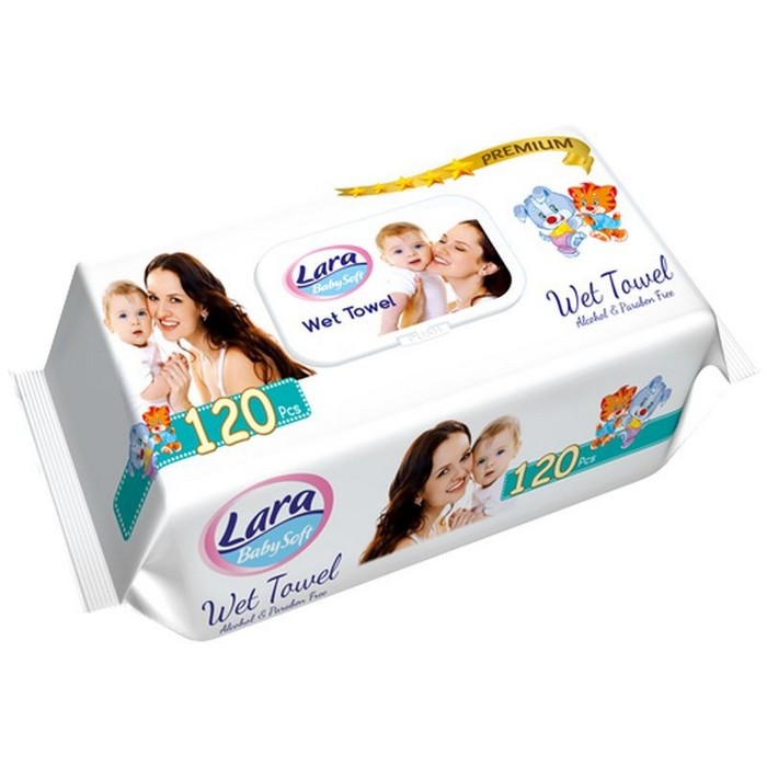 Влажные салфетки, LARA, Для детей, 120 предметов, Premium