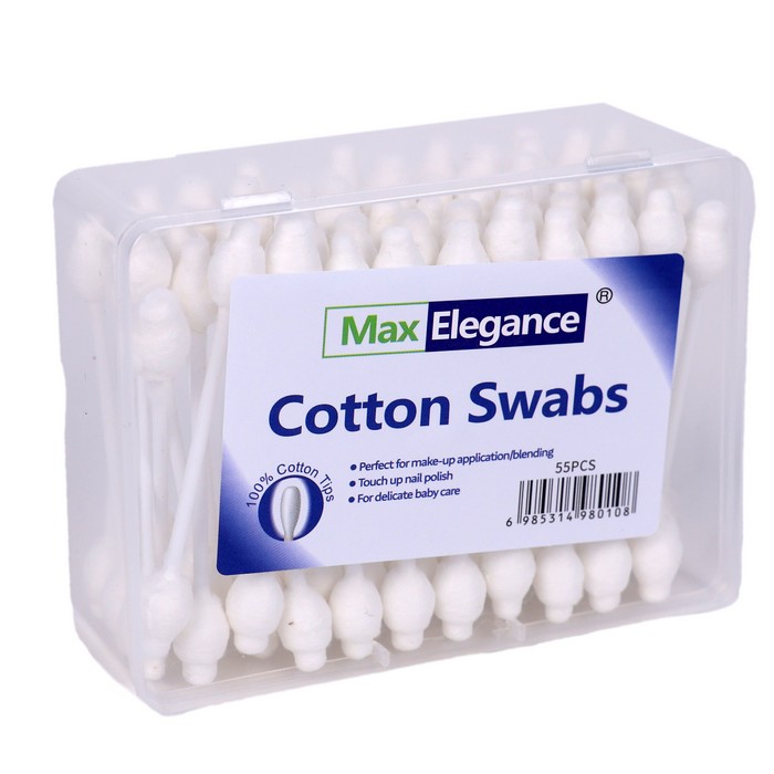 Betisoare igienice, Max Elegance, 55 buc, Bumbac, Plastic, Pentru Copii