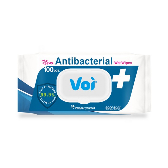 Servetele umede, VOI, 100 piese, Antibacterial, Cu capac