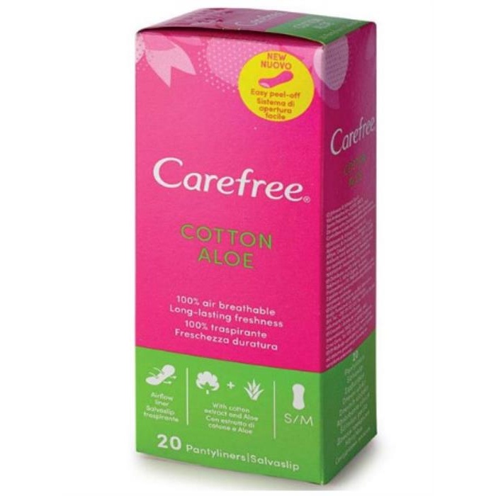 Absorbante, CAREFREE, 1 picatura, 20 piese, Cotton, Aloe Vera
