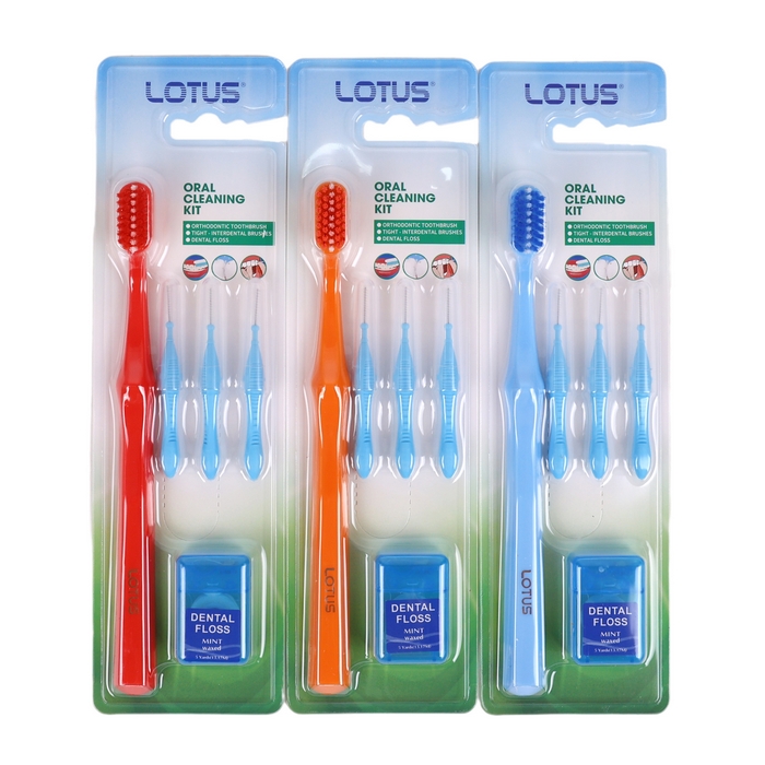 Toothbrush, LOTUS, For brackets, 5 pieces, Dental floss, 3 Interdental brushes