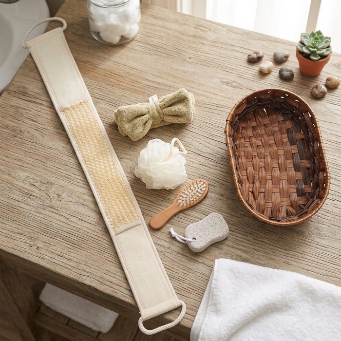 Set ingrijire corporala, HAODA, 5 piese, Bej, Cos Ratan