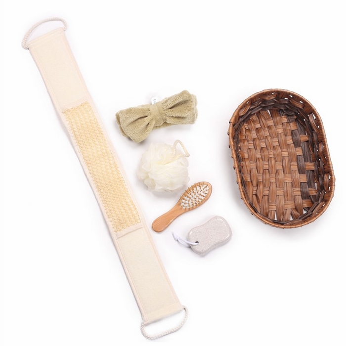 Set ingrijire corporala, HAODA, 5 piese, Bej, Cos Ratan