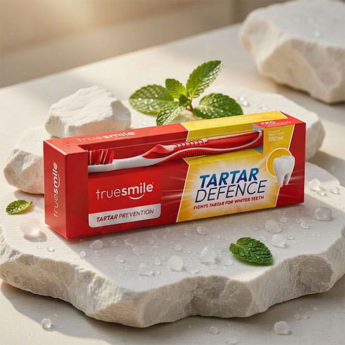 Set pasta de dinti cu periuta, TRUE SMILE, 100 ml, Tartar Defence, Pentru Adulti, Pasta de dinti