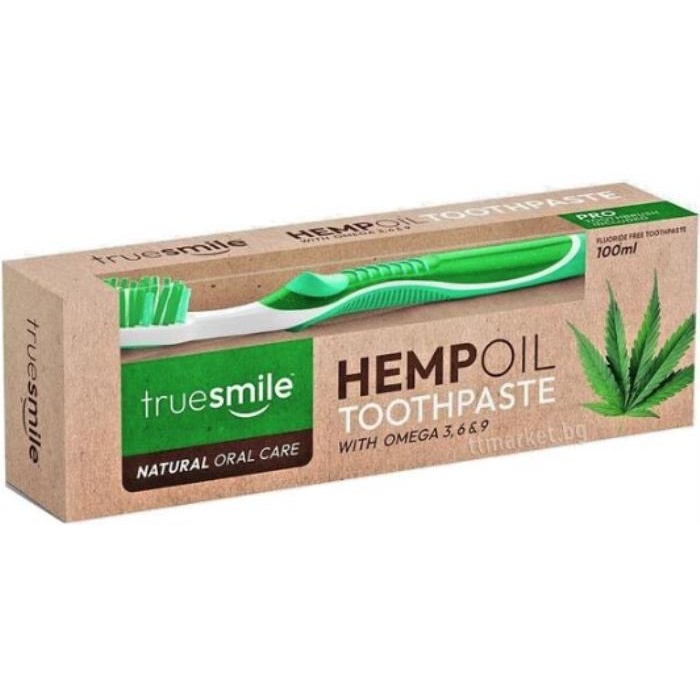 Set pasta de dinti cu periuta, TRUE SMILE, 100 ml, Hempoil, Pentru Adulti