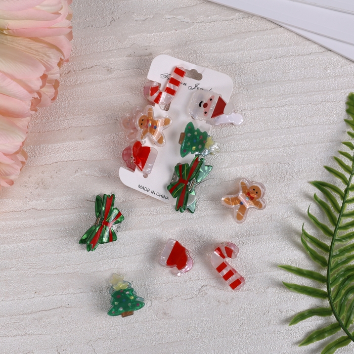 Hair clipper, GS, 6 pieces, Plastic, 3.5 cm, Various Colors, Christmas