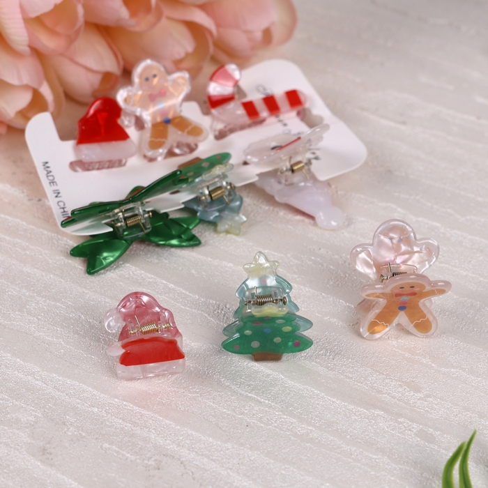 Hair clipper, GS, 6 pieces, Plastic, 3.5 cm, Various Colors, Christmas