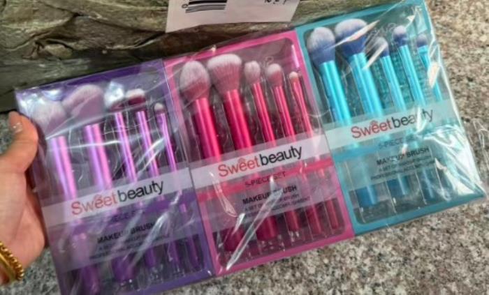 Set pensule machiaj, GS, Fibre sintetice, 5 piese, Diverse Culori, Sweet beauty