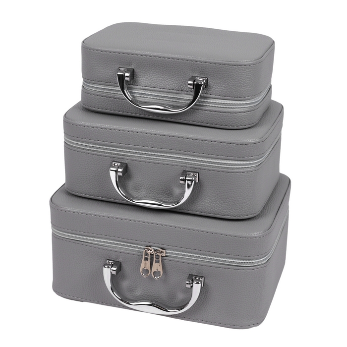 Cosmetics organizer, GS, 3 pieces, Eco Leather, Gray, 24.5x19x11.5 cm, 22.5x16x9 cm, 19.5x12.5 cm