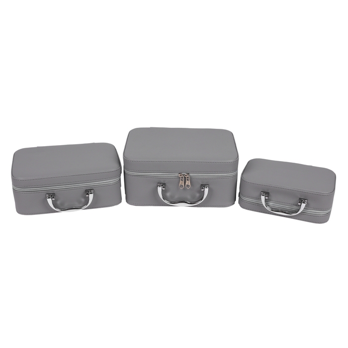 Cosmetics organizer, GS, 3 pieces, Eco Leather, Gray, 24.5x19x11.5 cm, 22.5x16x9 cm, 19.5x12.5 cm