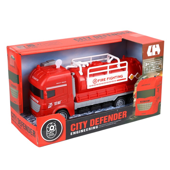 Firefighter truck, LA, CITY DEFENDER, Plastic, 20cm, 3+, Red, with inertia, with sounds
