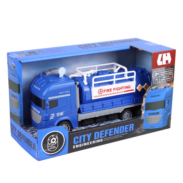 Firefighter truck, LA, CITY DEFENDER, Plastic, 20cm, 3+, Blue, with inertia, with sounds