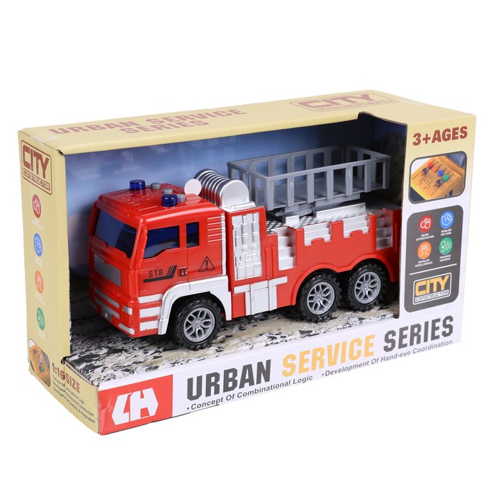 Firefighter truc, LA, URBAN SERVICE, Plastic, 20cm, 3+, Red, with sounds, with inertia