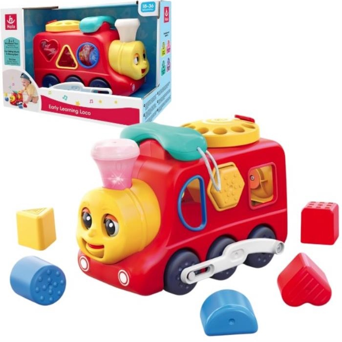 Locomotiva interactiva, HOLA TOYS, Plastic, lumina/sunete, 1-3ani