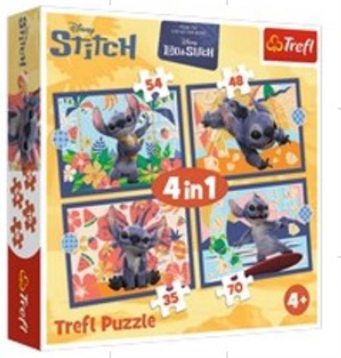 Puzzle, TREFL, Carton, 4 IN 1, Stitch, 4+