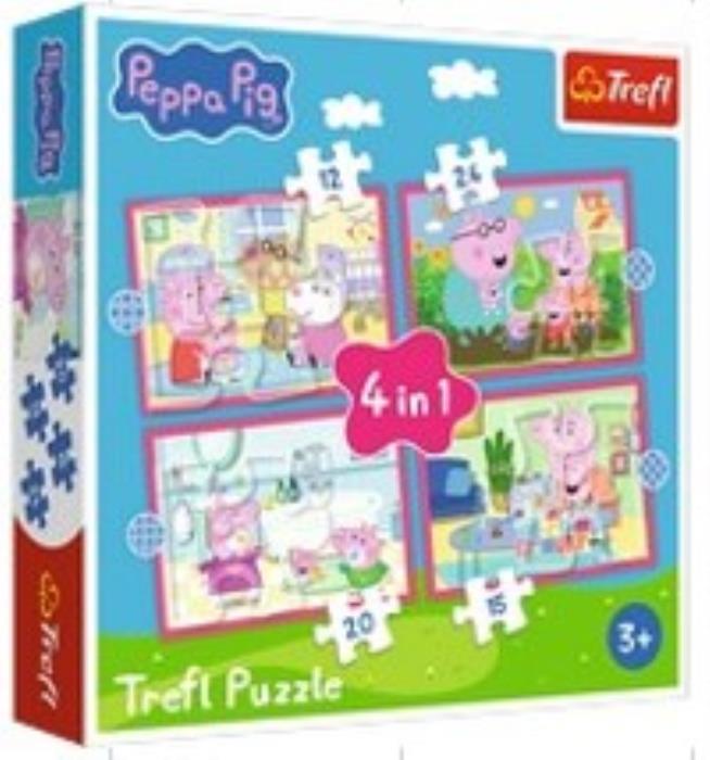 Puzzle, TREFL, Carton, 4 IN 1, Peppa Pig, 4+