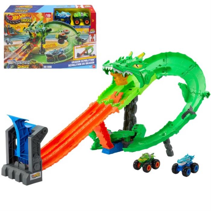 Jucarie traseu masinuta, Hot Wheels, Monster Trucks, 4+, 2 buc
