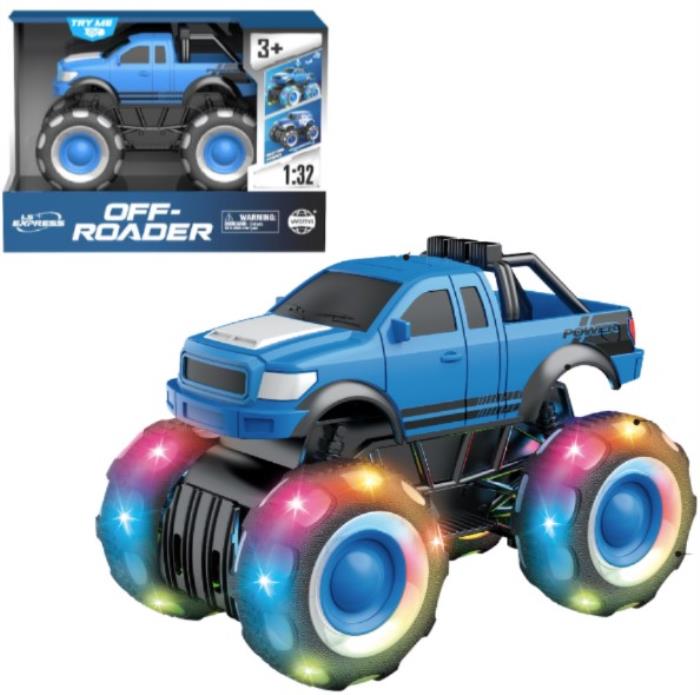 Jucarie masina, Wenyi, Monster Trucks, cu inertie, lumina/sunete, Plastic, 3+, Albastru