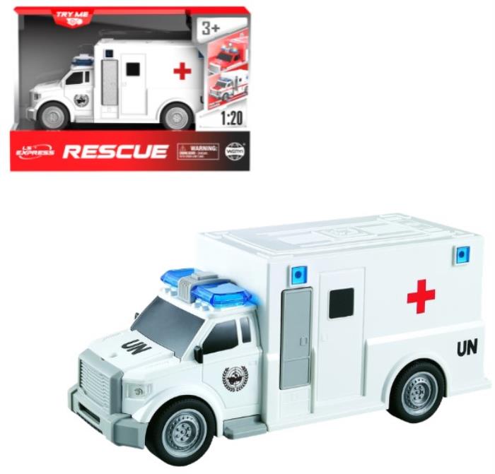 Jucarie masina ambulanta cu inertie, Hot Wheels, Ambulanță, Plastic, 3+, lumina/sunete