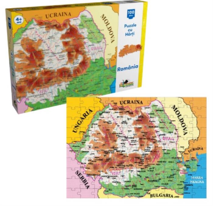 Puzzle, NORIEL, 100 elemente, Harta Romaniei, 5+, Carton