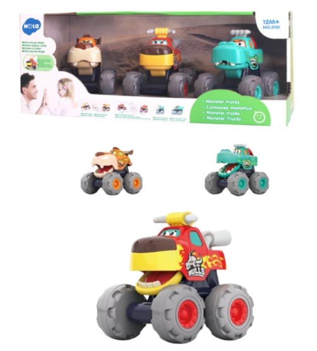 Set jucarii, HOLA TOYS, Monster Trucks, Metal/Plastic, 1-3 ani