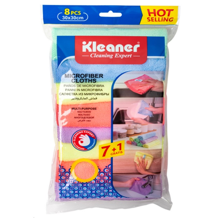 Set lavete, KLEANER, 8 piese, Microfibra, 30x30cm, Diverse Culori