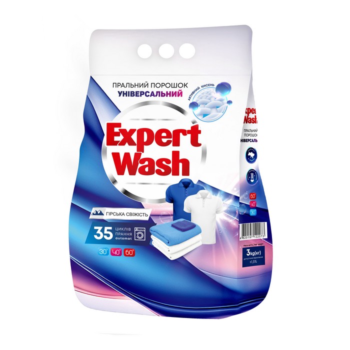 Средство для стирки, EXPERT WASH, Порошок, 3 Кг, Universal, Горная свежесть