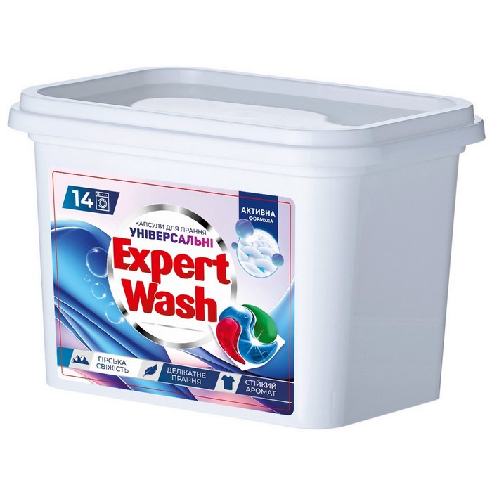 Средство для стирки, EXPERT WASH, Капсулы, 14 предметов, Universal, Горная свежесть