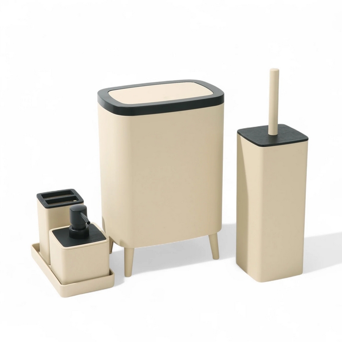 Set accesorii baie, GS, 5 piese, Plastic, Bej