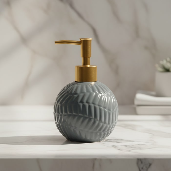 Dozator sapun, GS, Ceramica, Gri/Auriu