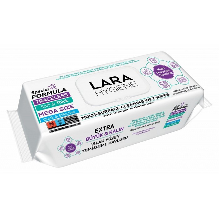 Влажные салфетки, LARA, 100 деталей, Поверхности Дома, С крышкой