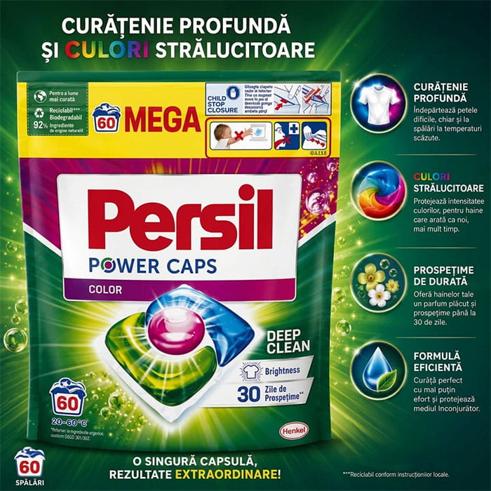 Detergent rufe, PERSIL, Capsule, 60 piese, Color, Power, Color, 60 spalari