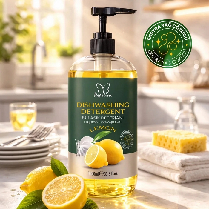 Dishwashing detergent, PAPILION, with dispenser, 1L, Lemon