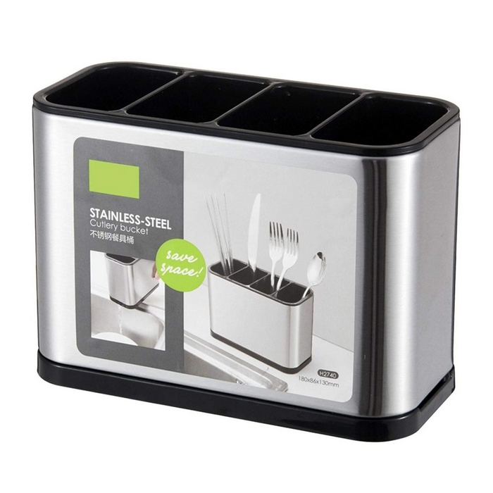 Держатель для столовых приборов, GS, Металл/Пластик, Cеребристый, 4 отсеков