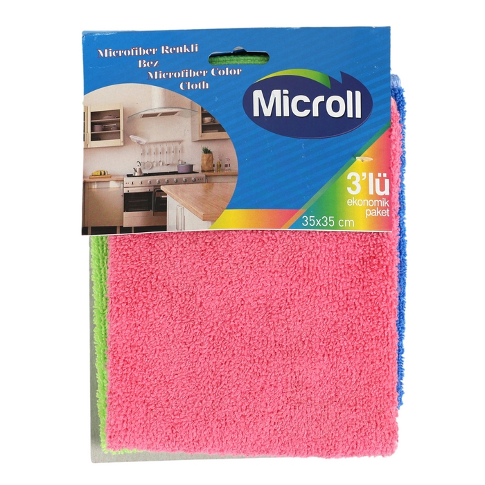 Set lavete, MICROLL, 3 piese, Microfibra, 35x35cm, Diverse Culori