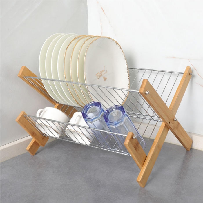 Dish drainer, GS, Bamboo/Metal, 38X35 cm
