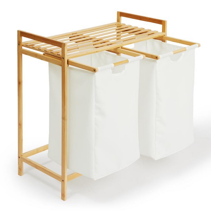 Storage rack, GS, For laundry, Bamboo/Textile, 2 compartiments, 73cm, 64cm, 35cm