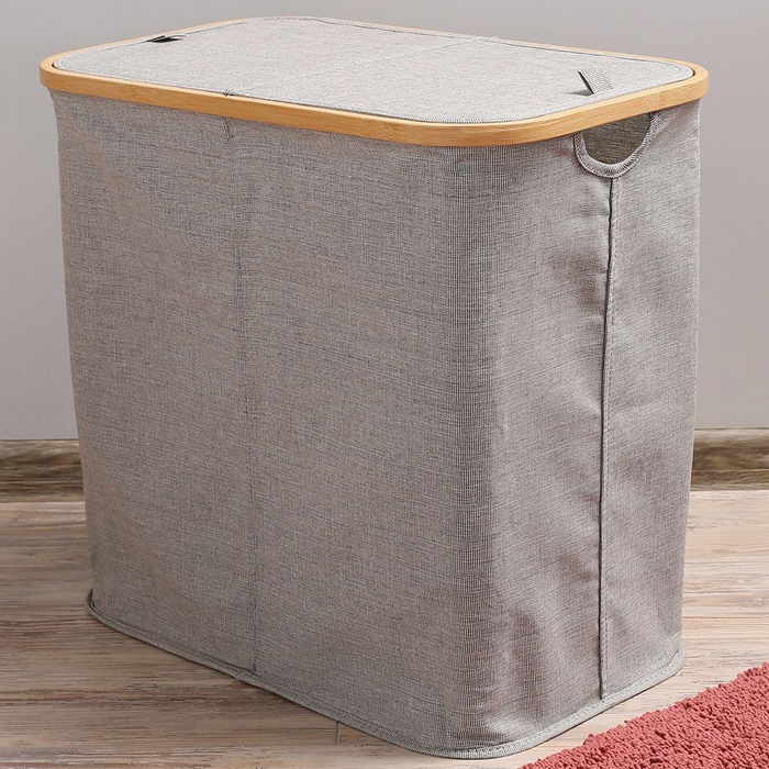 Laundry basket, GS, For laundry, Bamboo/Textile, 60 cm, 54cm, 33cm, Gray