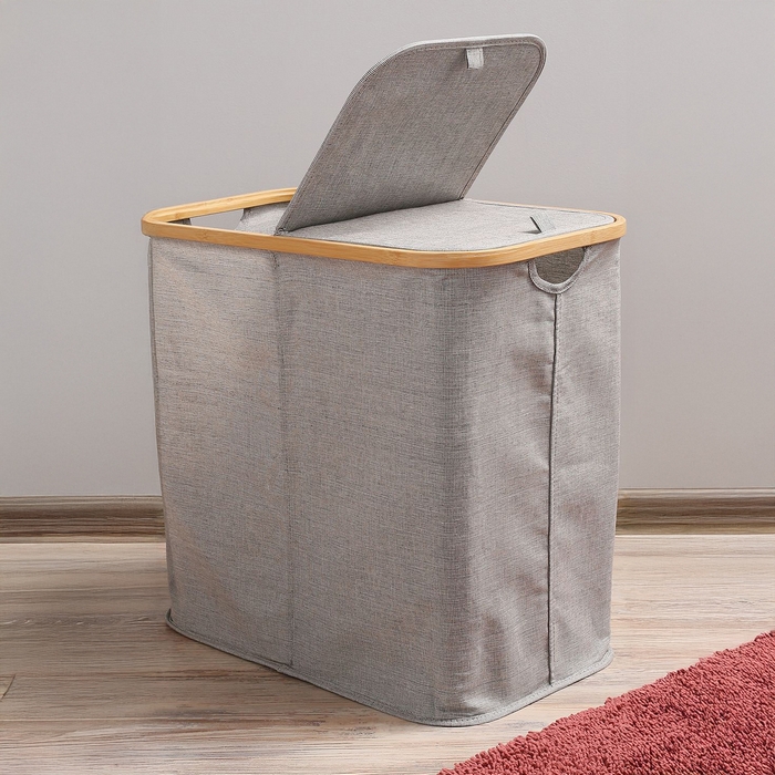 Laundry basket, GS, For laundry, Bamboo/Textile, 60 cm, 54cm, 33cm, Gray
