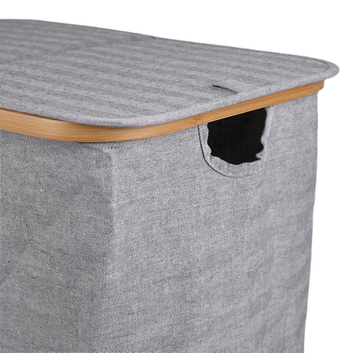 Laundry basket, GS, For laundry, Bamboo/Textile, 60 cm, 54cm, 33cm, Gray