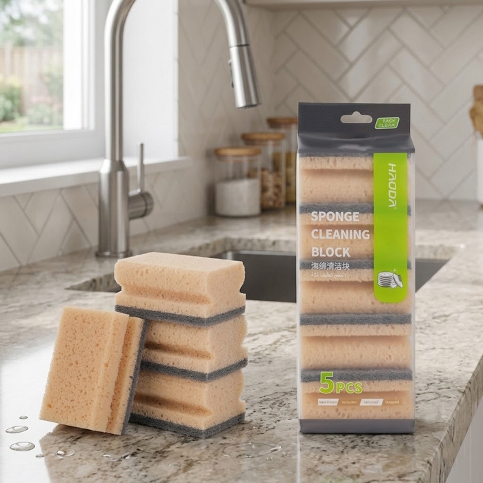 Dish sponge set, HAODA, 5 pcs, Polyurethane foam, Yellow/Black, 9.8x6.5x4.5 cm