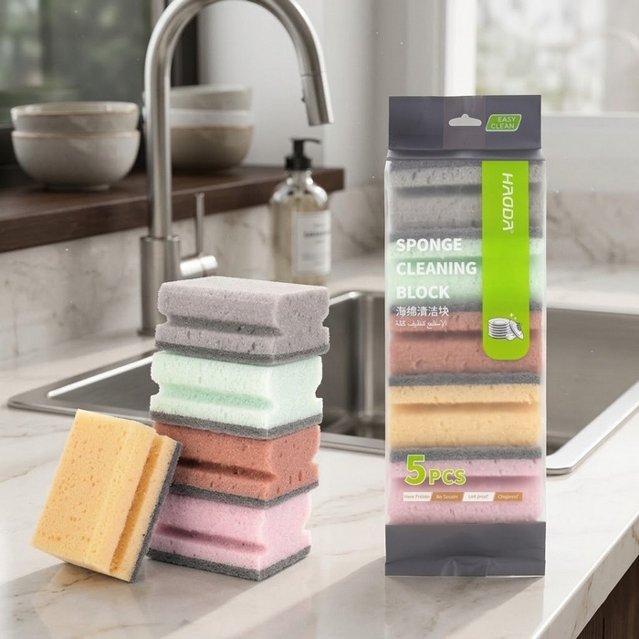 Dish sponge set, HAODA, 5 pcs, Polyurethane foam, Various Colors, 9.8x6.5x4.5 cm