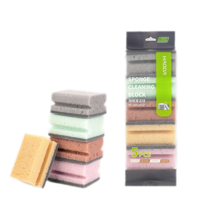 Dish sponge set, HAODA, 5 pcs, Polyurethane foam, Various Colors, 9.8x6.5x4.5 cm