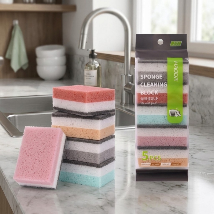 Dish sponge set, HAODA, 5 pcs, Polyurethane foam, Various Colors, 9.8x6.7x4.2 cm
