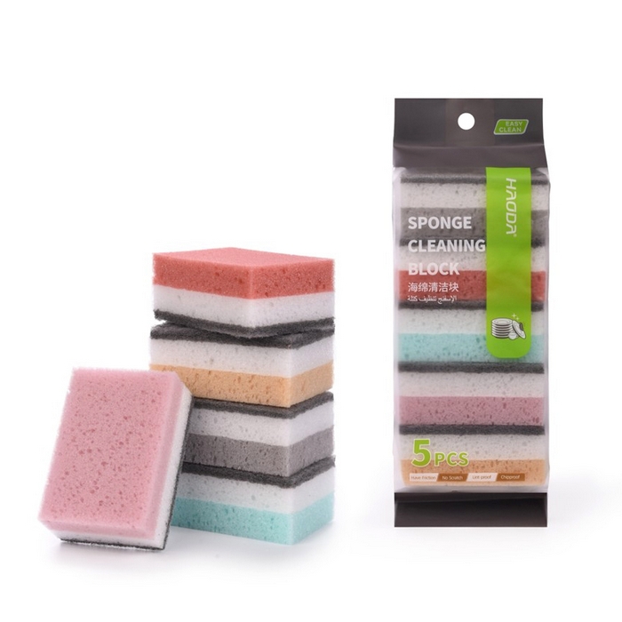 Dish sponge set, HAODA, 5 pcs, Polyurethane foam, Various Colors, 9.8x6.7x4.2 cm